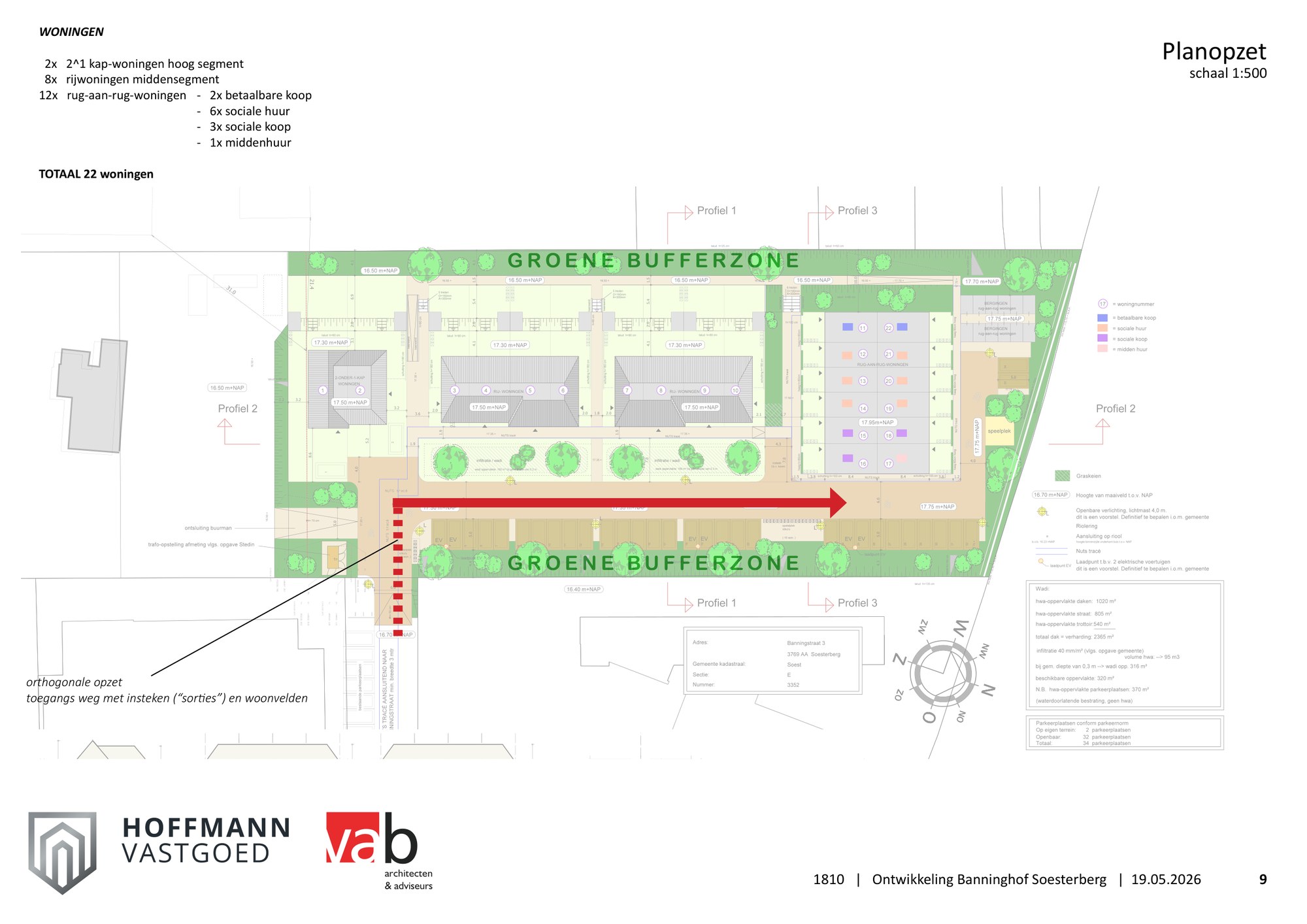 Situatietekening en planopzet Banninghof, schaal 1:500